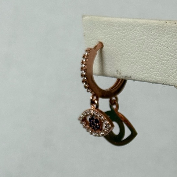 925 Silver double evileye cz stones hoops earrings - Picture 4 of 8